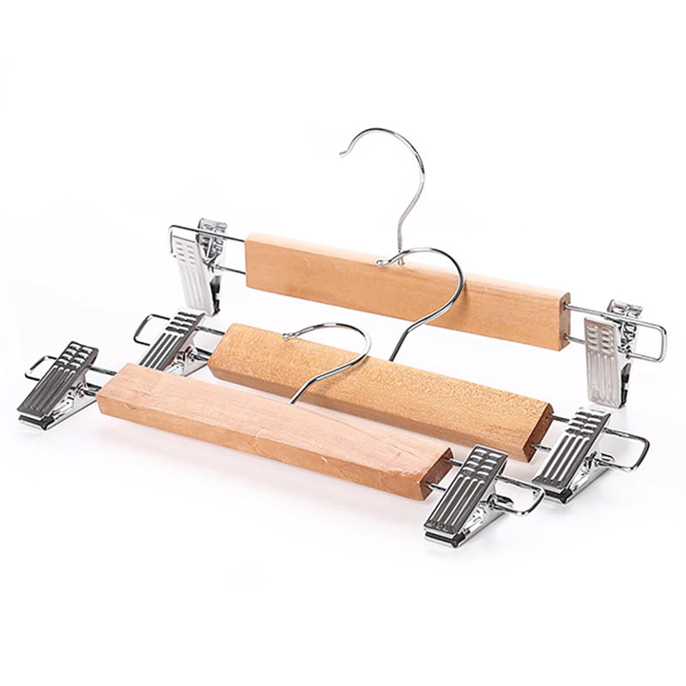 32cm 10pcs Durable Skirt Practical Anti Slip Laundry Clothes Hanger Pants Home Anti-rust Natural Slack With Clips Wooden Adjustable - Цвет: 32cm