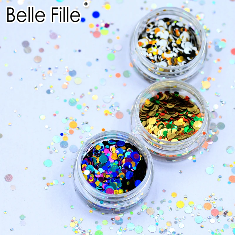 Блеск для ногтей Belle Fille 14 цветов 1 г круглая форма лазерный магический эффект лак