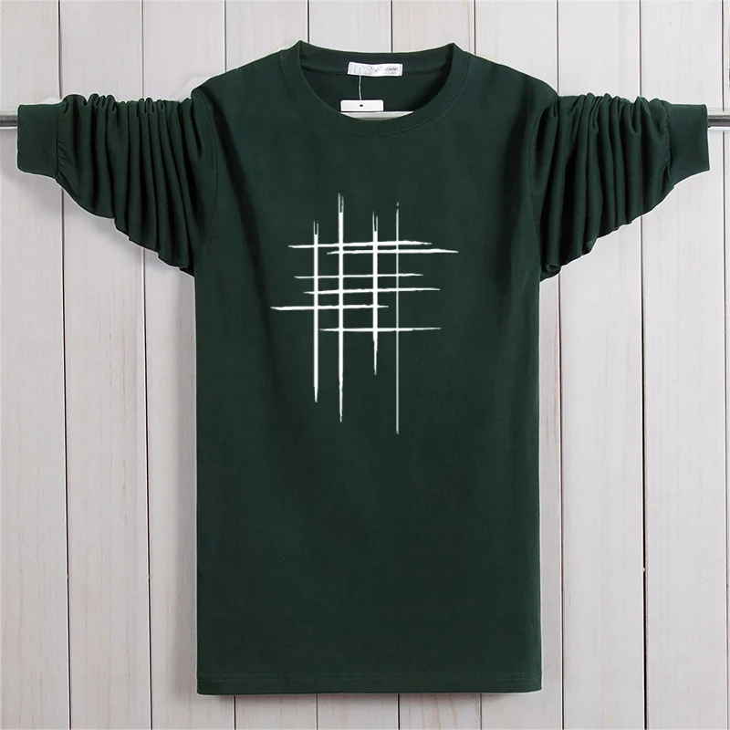 MFERLIER, осень, Мужская футболка размера плюс, большая, 8XL, Геометрическая креативность, 6XL, 7XL, хипстерская хлопковая футболка с длинным рукавом, с принтом, зеленая, красная