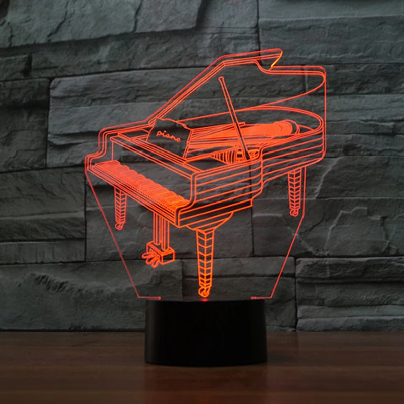 Creative 3D Light Piano Model Illusion Lamp LED 7 Color Changing USB Touch Sensor Desk Night Remote Controlled | Лампы и освещение