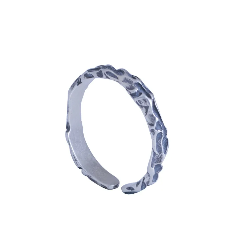 

100% 925 Sterling Silver stone Texture Open Rings For Women Men handmade Lovers Jewelry flyleaf