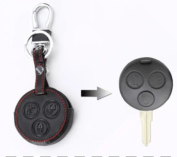 Кожаный чехол для ключей с 3 кнопками Mercedes Benz Smart Fortwo Forfour Roadster Protect fob Cover|Футляр