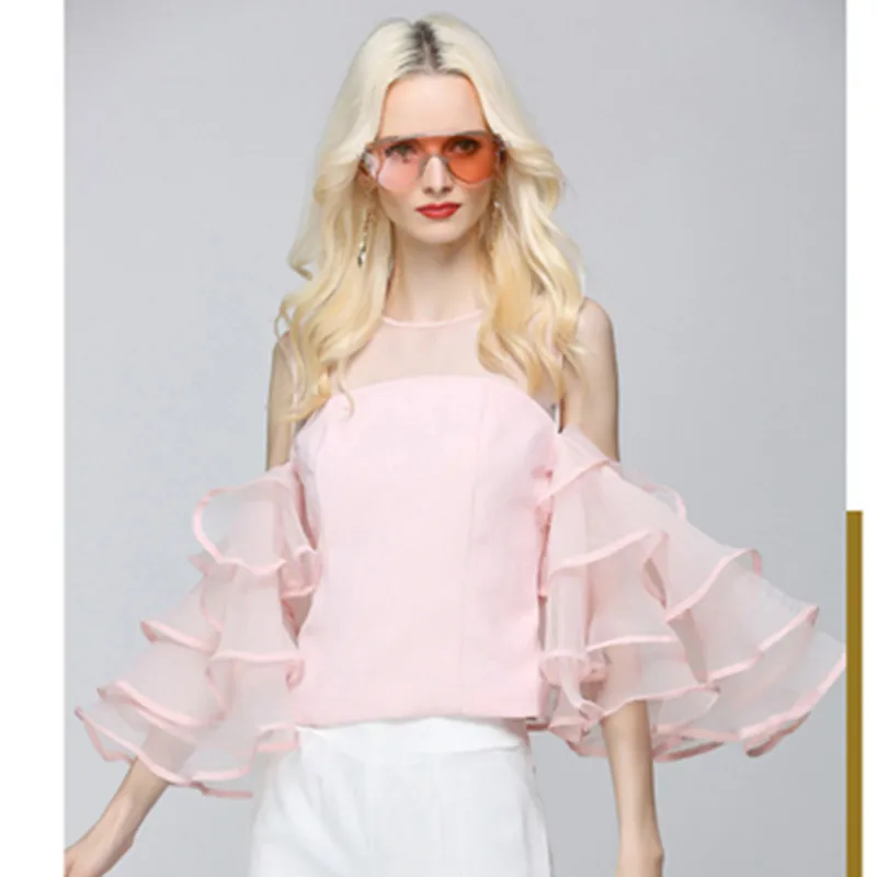 Lemon Gina Women Fashion Ruffles Blouse Cut Out Sleeve Ladies Elegant Tops Clothing Shirts Female Clothes Shirt LG3752 |