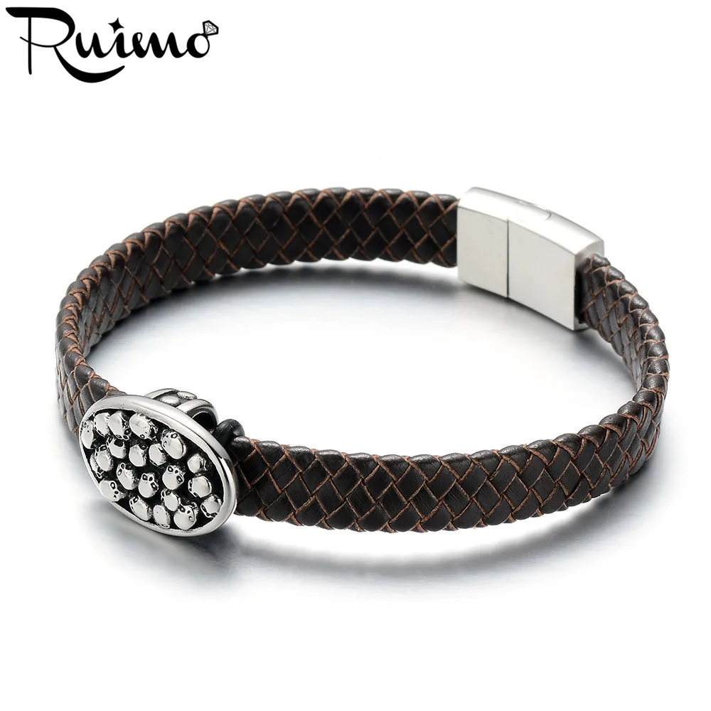 Плетеная веревка RUIMO из натуральной кожи ширина 10*3 мм черная и коричневая для