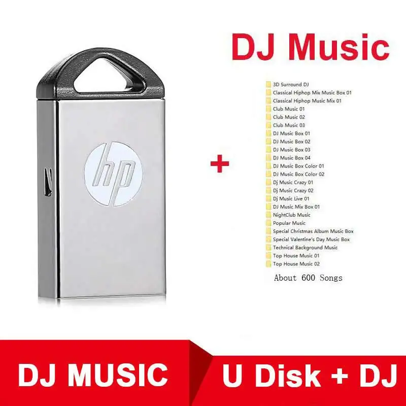 v221w Plus DJ Music Hp флэш-диск 16 ГБ 32 ГБ 64 ГБ металлическая Флешка для ноутбука, USB поддержка клуба, логотип команды, индивидуальный DIY Мини милый USB флеш-накопитель 64G - Цвет: v221w Plus DJ Music