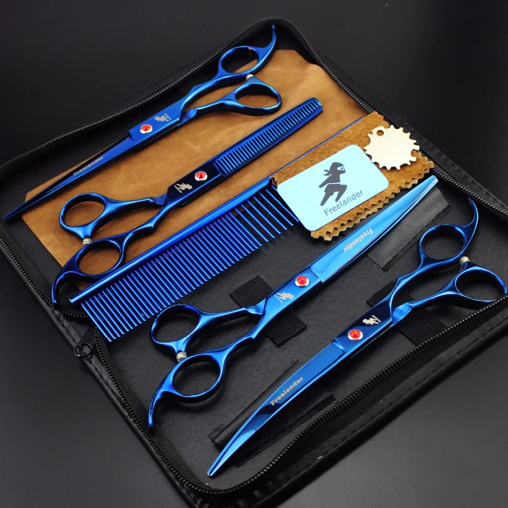 

7.0 inch blue 4 piece set pet grooming scissors pet grooming beauty kit hair trimming hair care tools pet supplies
