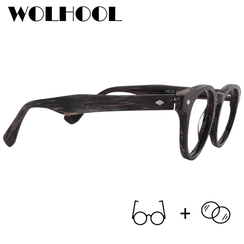 Женские круглые ацетатные ретро очки оптические мужские деревянные винтажные с