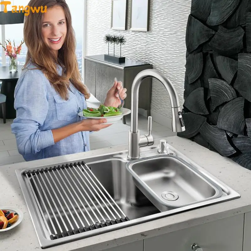 Утолщенная раковина для мытья овощей кухонные мойки из нержавеющей стали 304 57x42 _