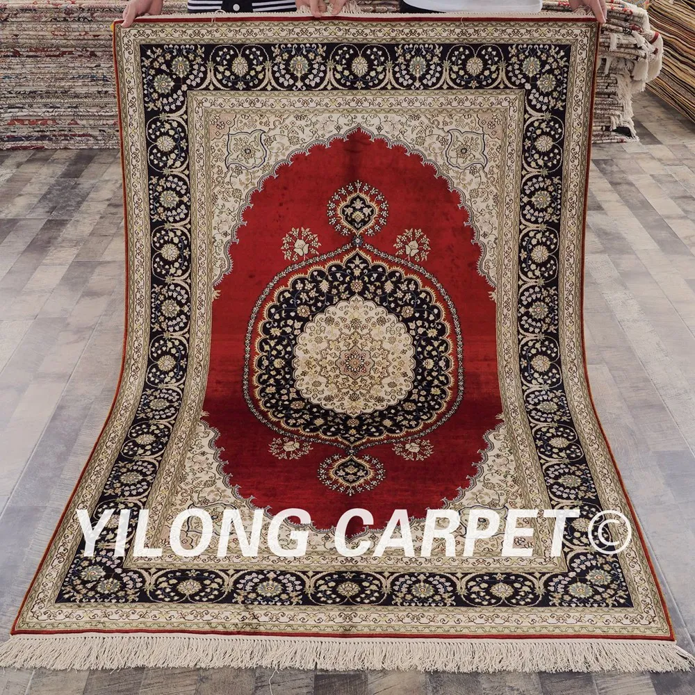 

YILONG 4 'x 6' персидский ковер темно-красный выгодный коврик ручной работы Тебриз (LH462B4x6)