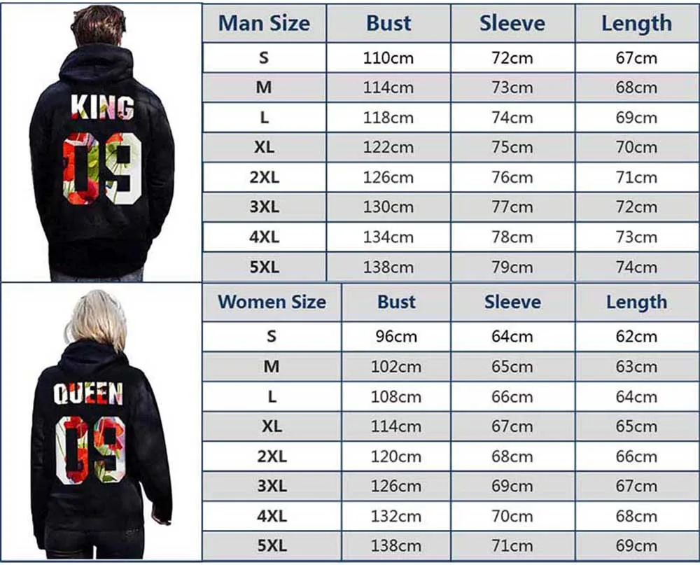 SKYYUE Size:S-5XLThe King &amp His Queen Men Women's Casual Lover Couple's Cotton Sweatshirts Hoodies Couples Loose Hooded | Мужская