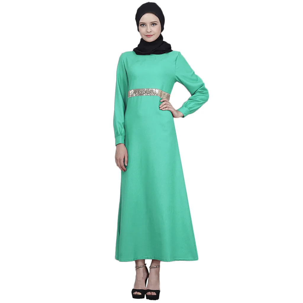 Модное мусульманское женское платье Макси с длинным рукавом и блестками абайя