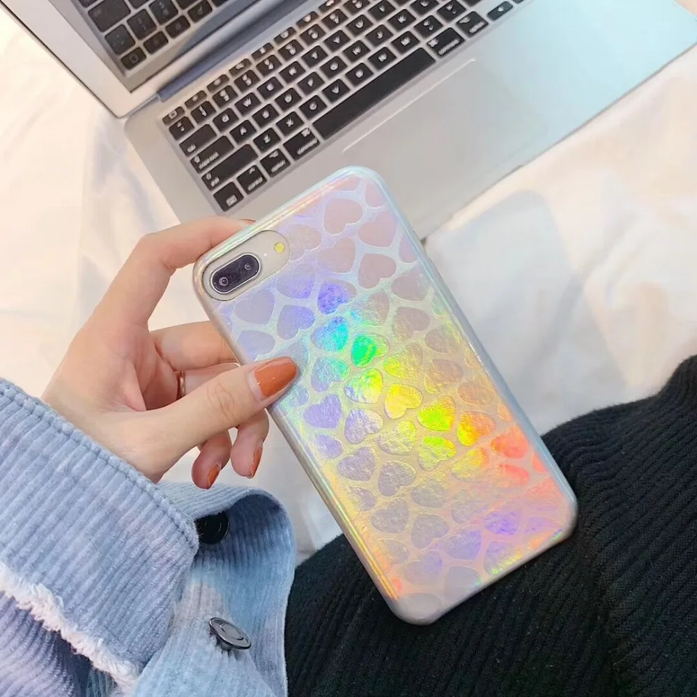 HUANQING Luxury laser love cell phone case For X XR XS Max fashion iPhone 6 6S 7 7Plus 8 8Plus dream Protective Cover |