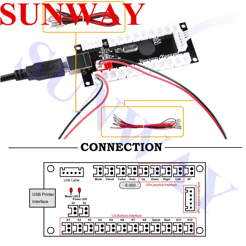 SUNWAY 2 игрока светодиодные аркадные кнопки и джойстики DIY kit 2X Джойстики + 20 X led