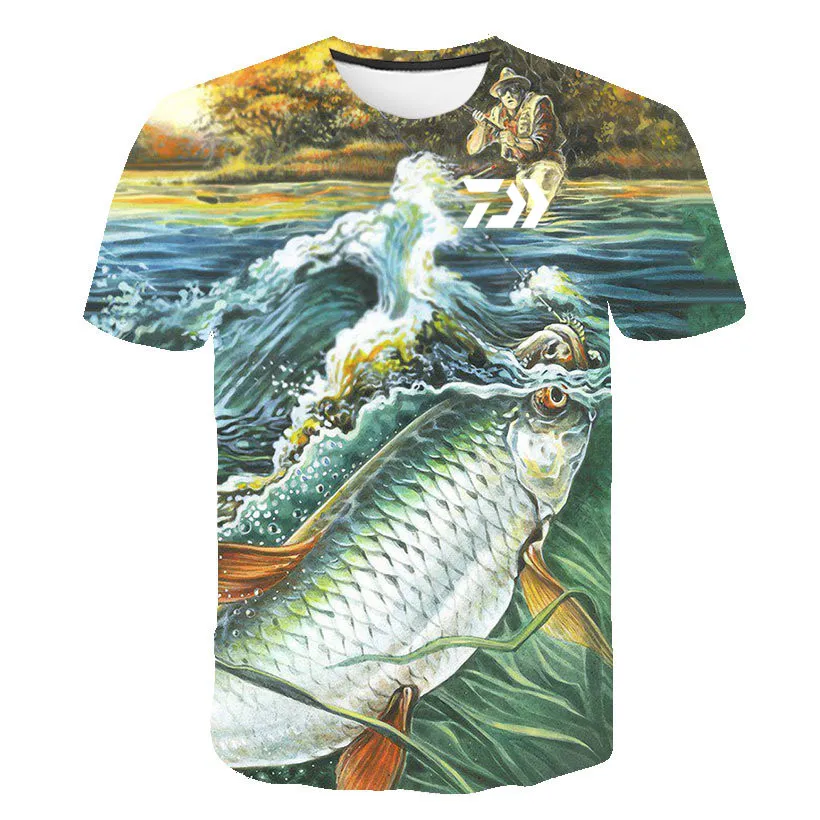 Летняя мужская футболка DAIWA с коротким рукавом, одежда для рыбалки, Спортивная дышащая одежда для рыбалки, Мужская Пляжная футболка с принтом, Топ - Цвет: 7
