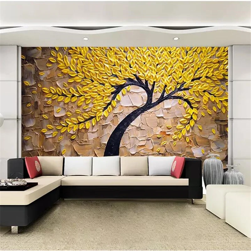 beibehang Custom wallpaper 3D yellow Fortune tree oil painting stereo photo knife tooling wealth background wall paper | Обустройство