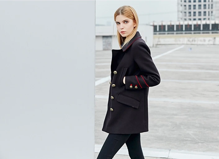 Bootyjeans, Высококачественная Женская одежда, военная форма, зимнее длинное шерстяное пальто, женское двубортное темно-синее Короткое шерстяное пальто
