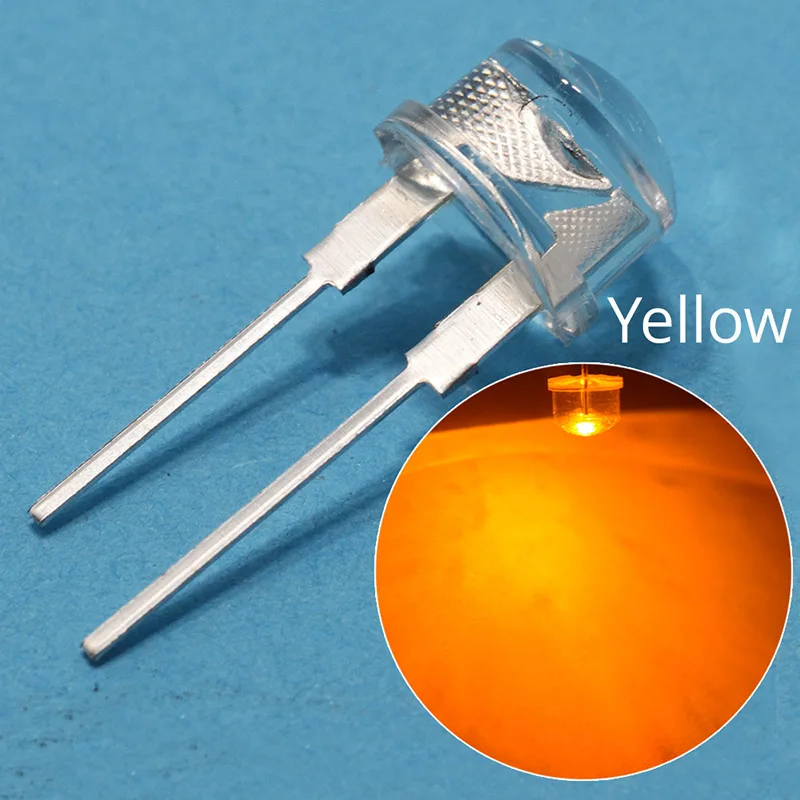 Yellow 100 шт., 8 мм, 0,5 Вт, белый, красный, желтый, синий, зеленый светодиод, мощная светодиодная лампа в виде соломенной шляпы, светильник из бисера, светящиеся диоды, лампа, 0,5 Вт, яркая - Испускаемый цвет: Yellow