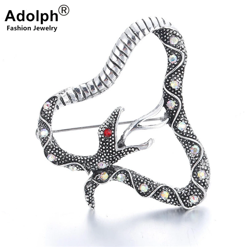 Женская Винтажная брошь в стиле бохо ADOLPH виде змеи с кристаллами 2018|Броши| |