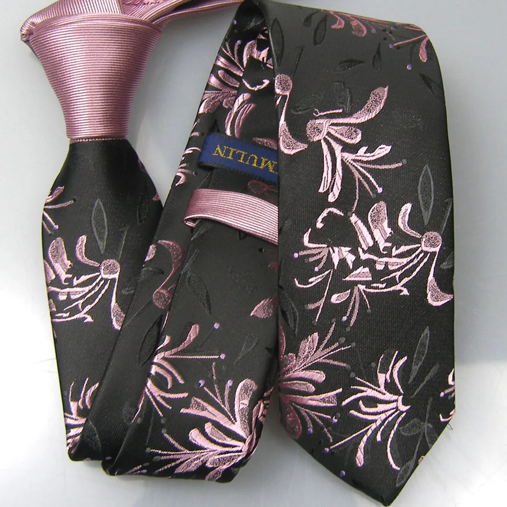 Галстуки LAMMULIN мужские фиолетовые с бантом контраст черный фиолетовым цветочным