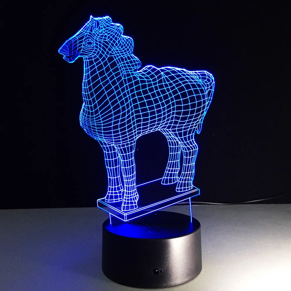 Лошадь статуи 7 цветов Творческий 3D вулканической лавы светильник лошадь