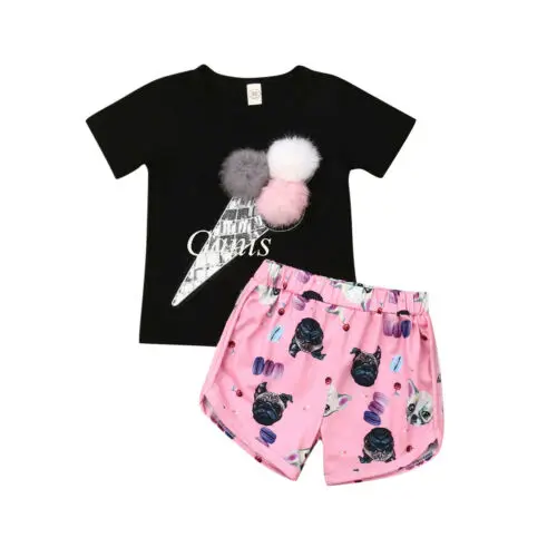 2019 2Pcs Set Newborn Baby Girls Summer Ice Cream Short Sleeve T-Shirt Tops+Shorts Pant Children Outfit | Детская одежда и обувь
