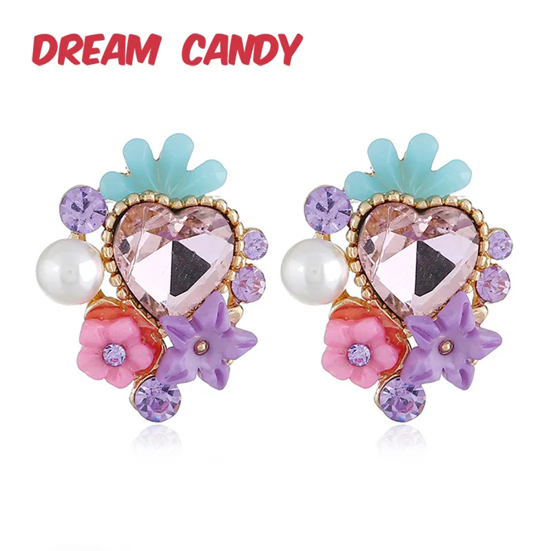 Женские серьги гвоздики в форме сердца Dream Candy 3 цвета акриловые с цветком