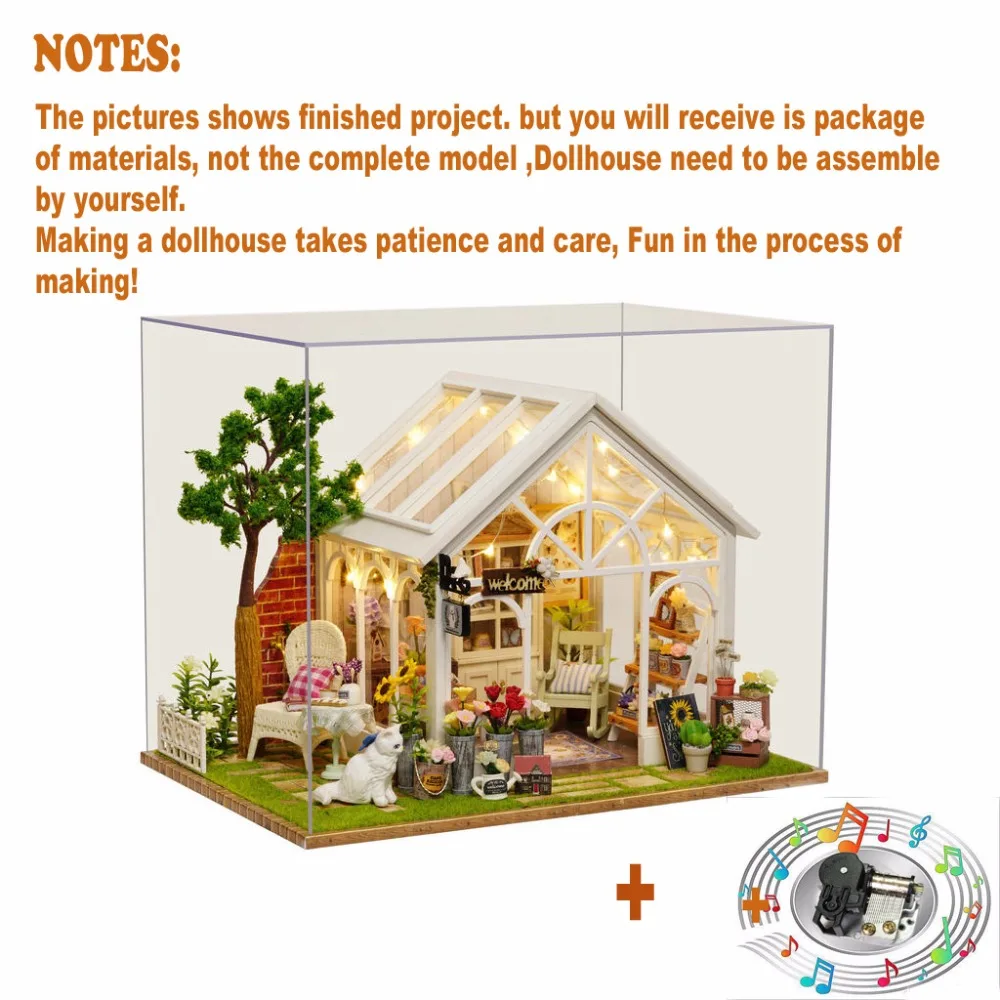 Diy Miniatura кукольный домик парниковый деревянный модели наборы с музыкой