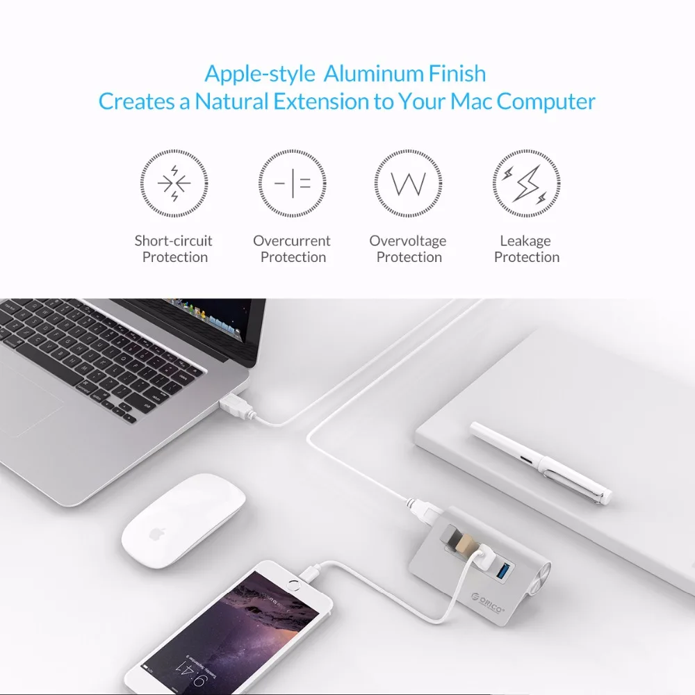 ORICO новый Mac дизайн мини высокое качество Высокоскоростной Алюминиевый 4 порта USB 3
