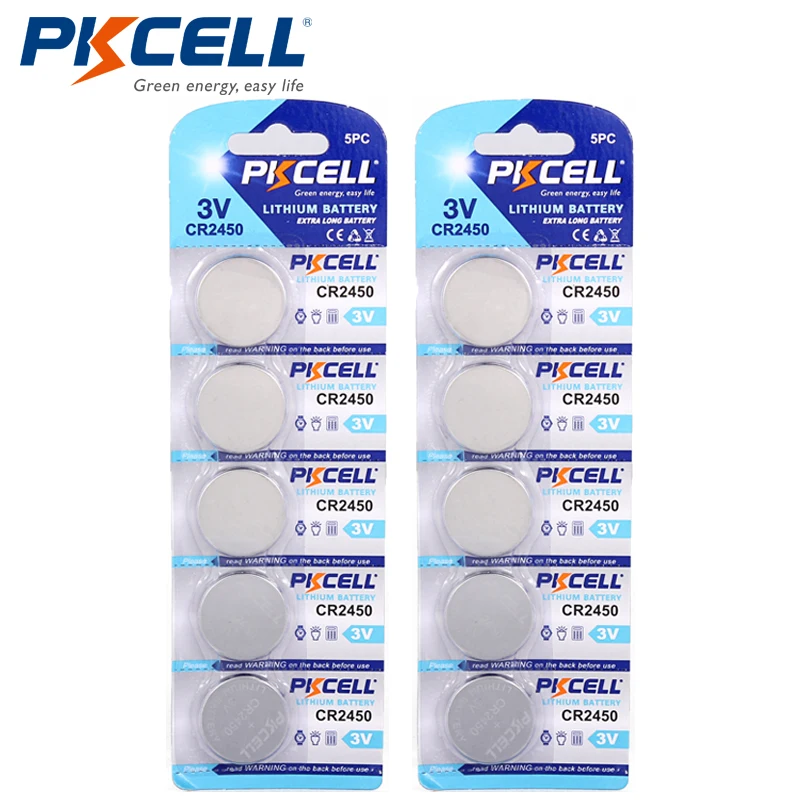 10 х PKCELL 600 мАч KCR2450 5029LC LM2450 3 В литиевая батарея CR 2450 DL2450 батарейки для часов игрушек