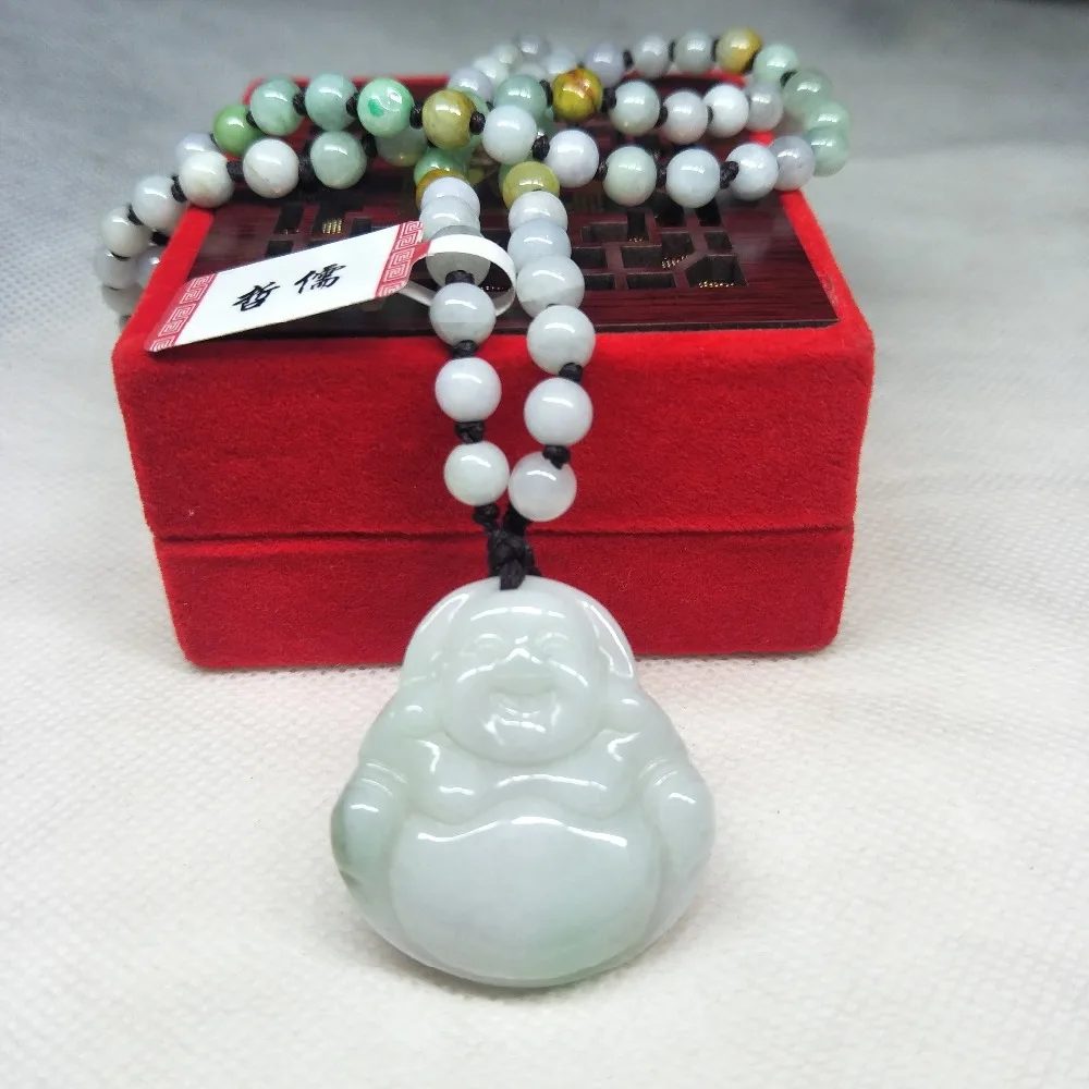 

Zheru Jewelry Pure Natural Jadeite Light Green Double Color Buddha Pendant Tricolor Jadeite Bead Necklace A Class A Certificate