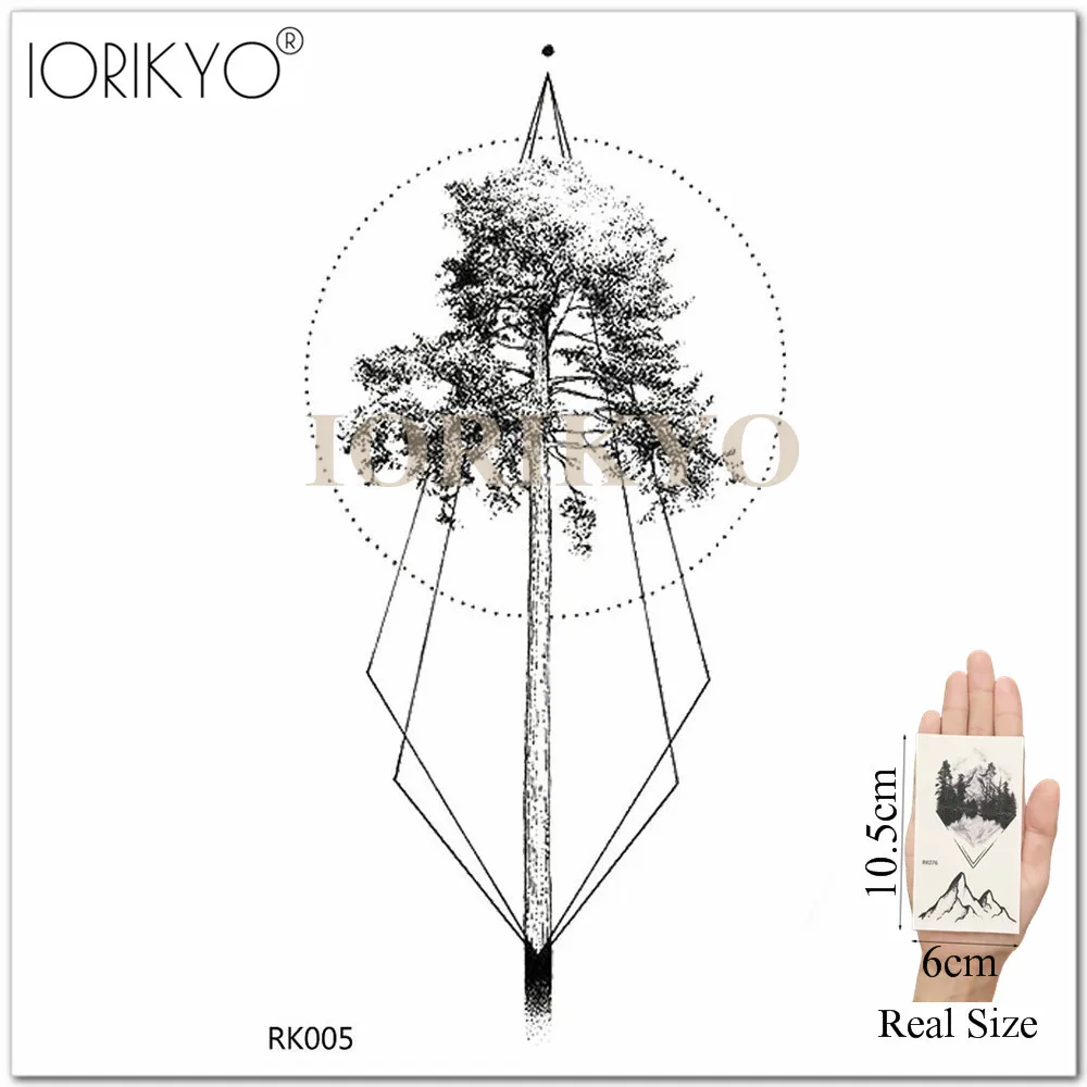 Iorikio, женские наклейки на руку, татуировки, геометрический лес, мужские сексуальные предплечья, Временные татуировки, черный треугольник, дерево, водостойкие татуировки, паста