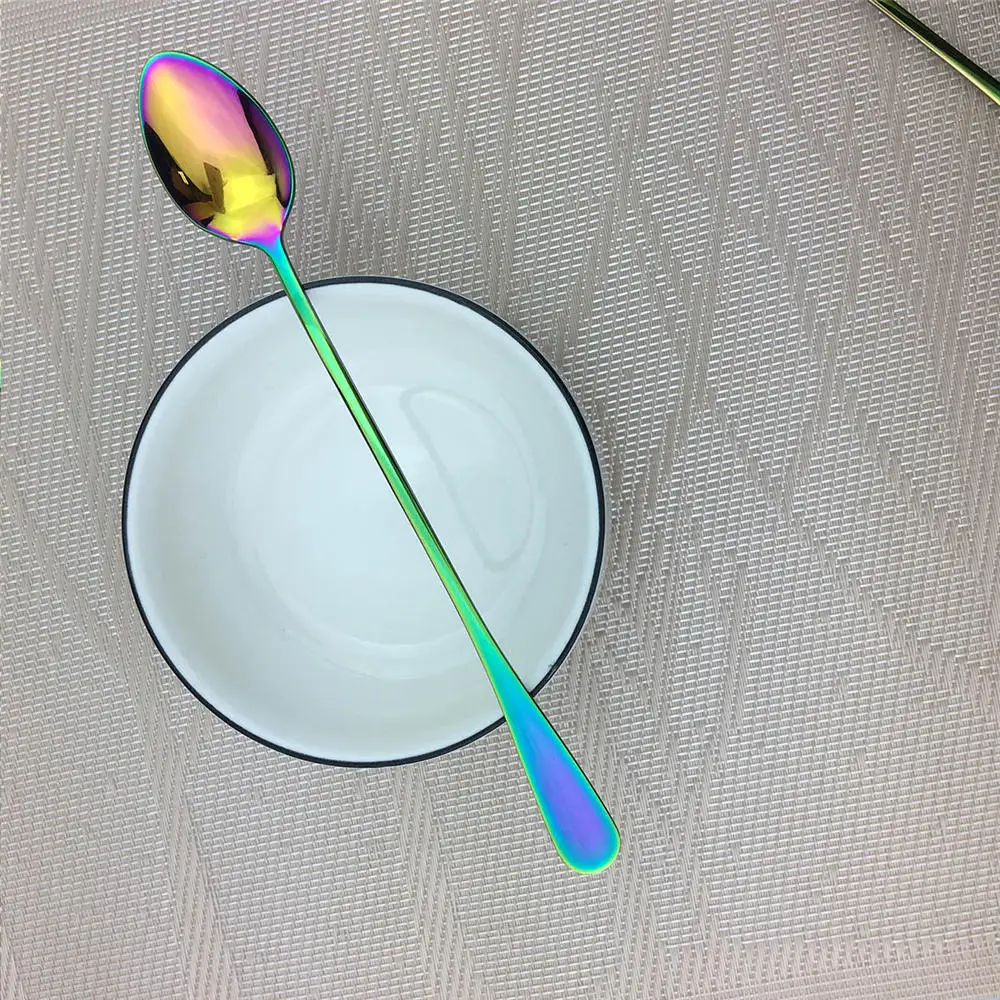 Juice Coffee Stirring Cutlery Set Colorful Rainbow Teaspoon Dinnerware Ice Cream Long Handle Scoop Tableware Kitchen Tools | Дом и сад