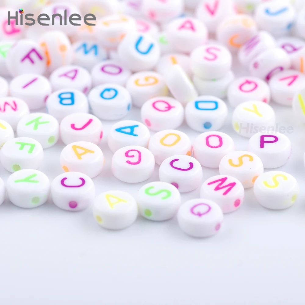 Hisenlee высокое качество 4x7 мм 300 шт смешанные белые бусины алфавита буквы плоские