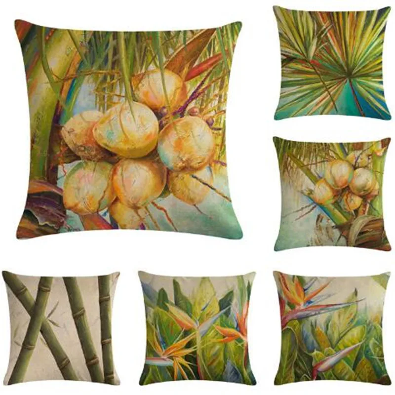 

Retro bamboo and bamboo leaves pattern linen/cotton throw pillow covers couch cushion cover home decorative pillows