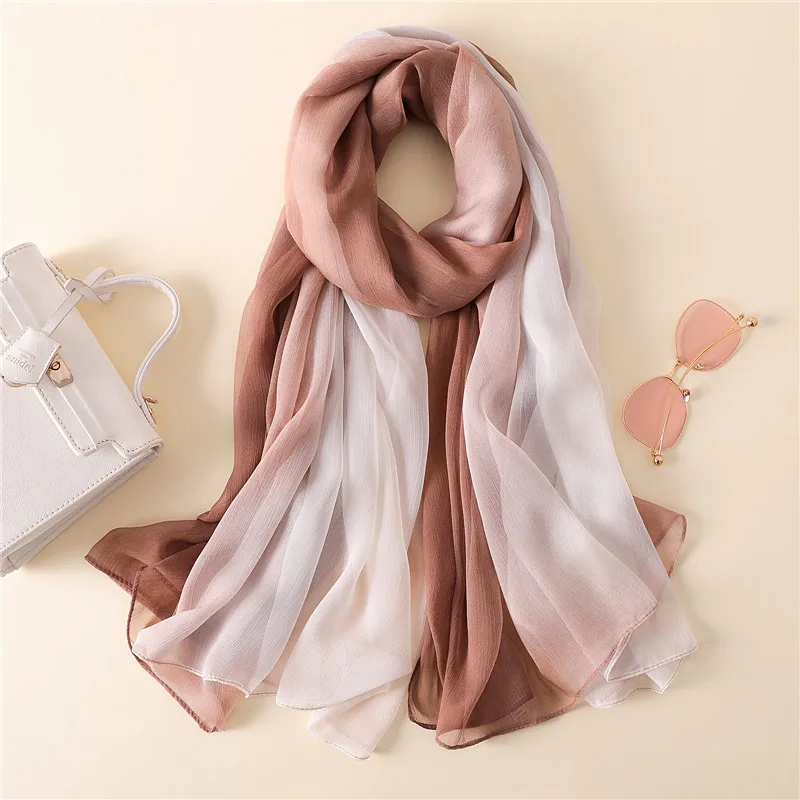 2018 Spring Plian Ombre Chiffon Silk Shawl Scarf Luxury Brand Fashion Digital Print Foulard Hijab High Quality Neckchief Shawls |
