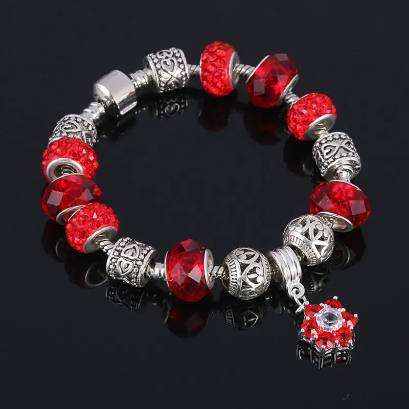 Браслет с подвеской в виде цветка и кристаллического шара|charm bracelet|silver plated charm