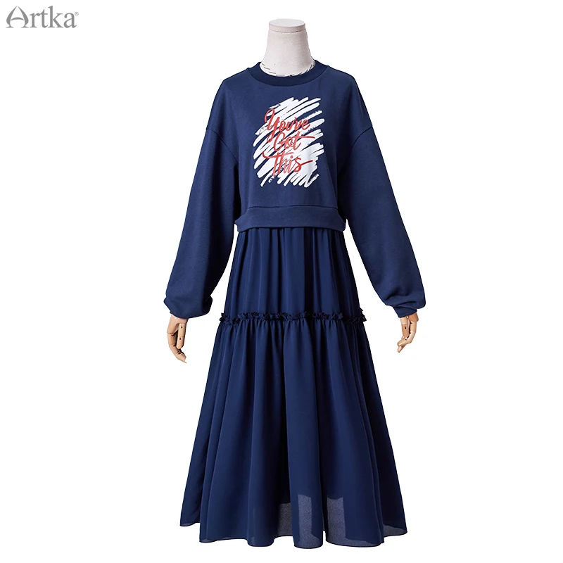 Женское шифоновое платье с принтом ARTKA черное Повседневное свитшот из двух