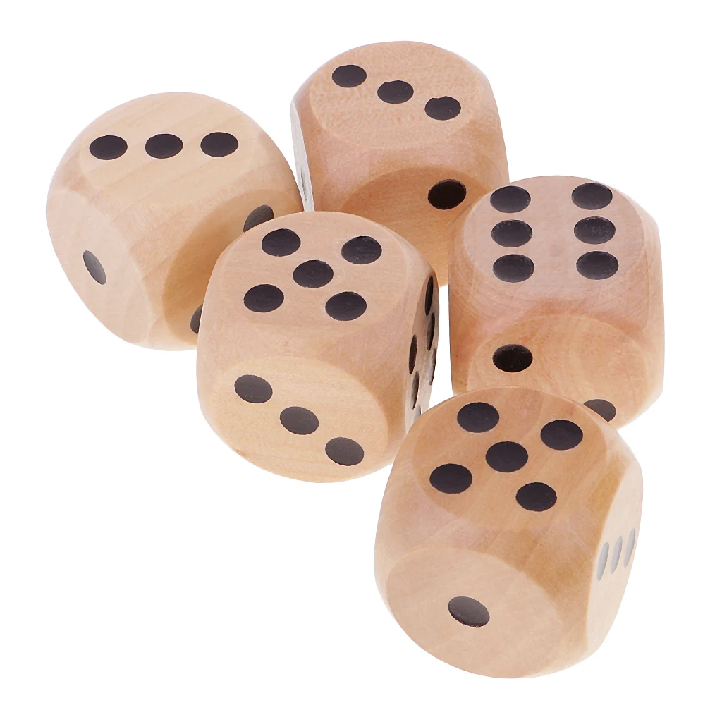 MagiDeal, 5 шт./набор, 3 см, деревянные игральные кости D6, шестигранные точечные игральные кости для D& D TRPG, вечерние игрушки для семейных праздников