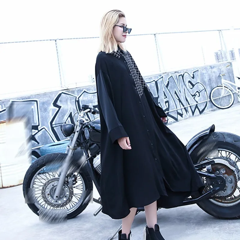 CHICEVER блузка женская Свободная негабаритная клетчатая с отложным воротником шов