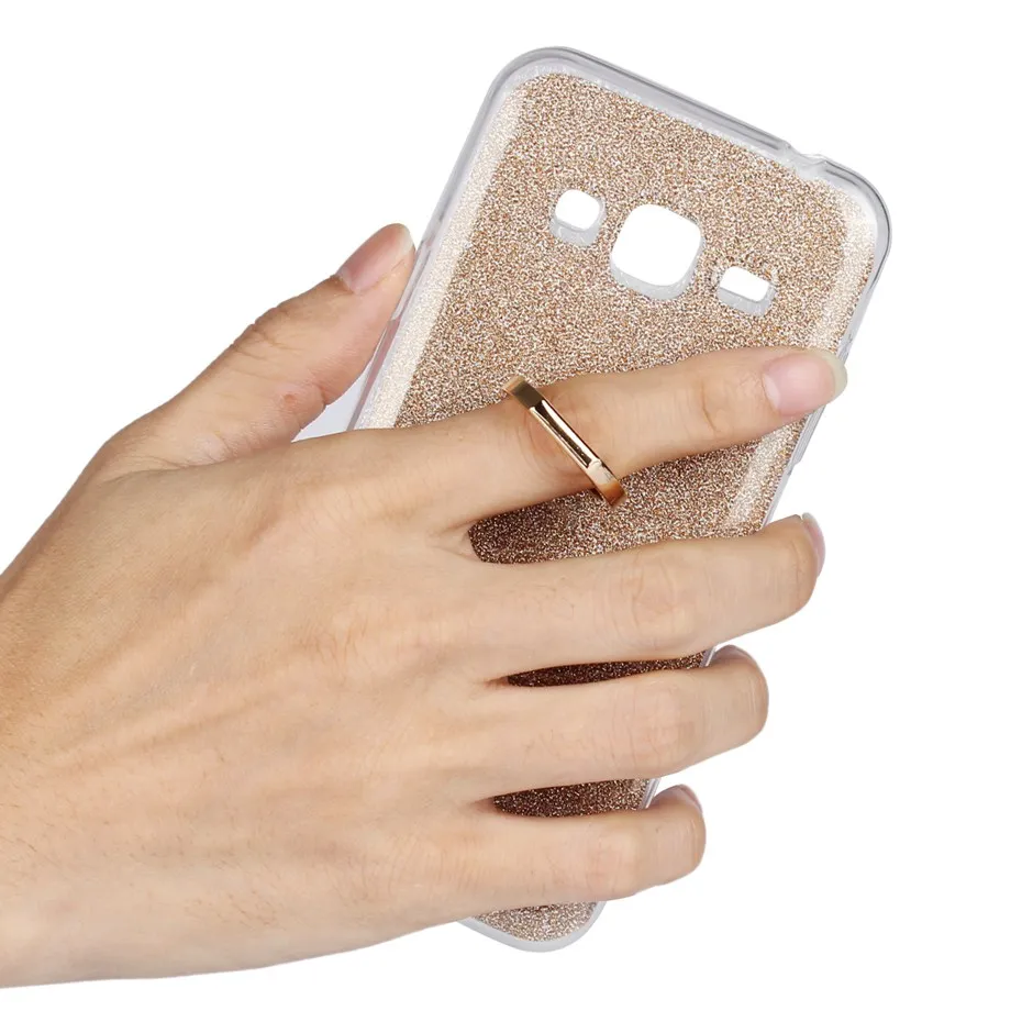 For Samsung Galaxy J3 (2016) Soft TPU with Finger Ring Stand Glitter cover sequins shell Back Cover Coque | Мобильные телефоны и