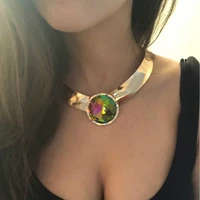 new colorful choker collar bijoux necklaces big round glass crystal necklace earring set gold women party jewelry sets