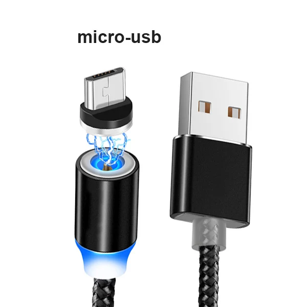 Черный 1 м Магнитный Micro USB кабель 3A Быстрый кабель синхронизации данных и зарядки для samsung huawei Xiaomi LG Andriod Microusb Кабели для мобильных телефонов - Цвет: Черный