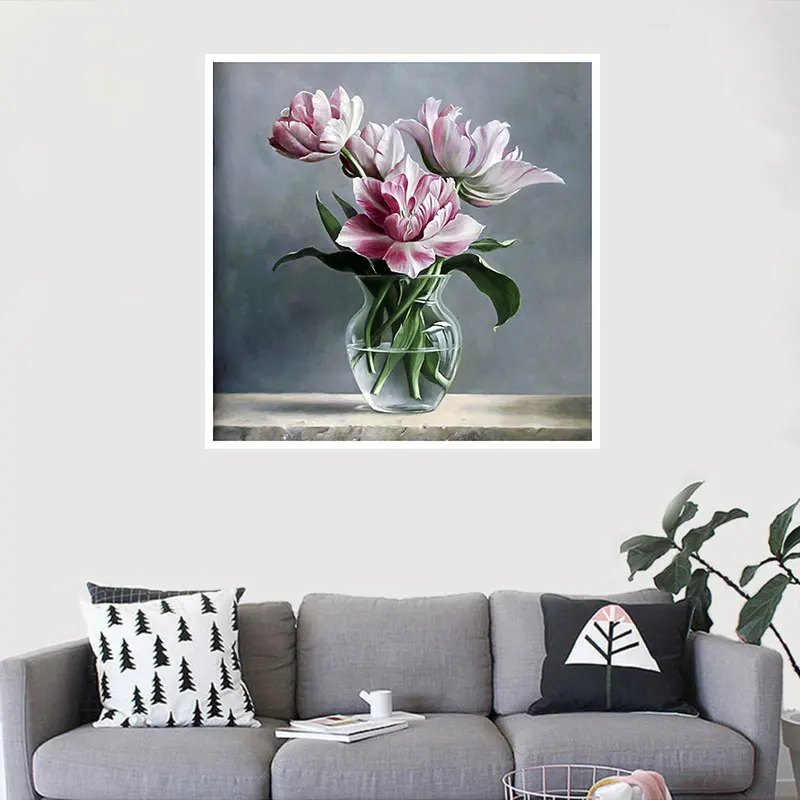 YIKELA Diy Diamond Painting Vase of peony Full Square Embroidery Cross Stitch Rhinestone Mosaic Decoration XF | Дом и сад