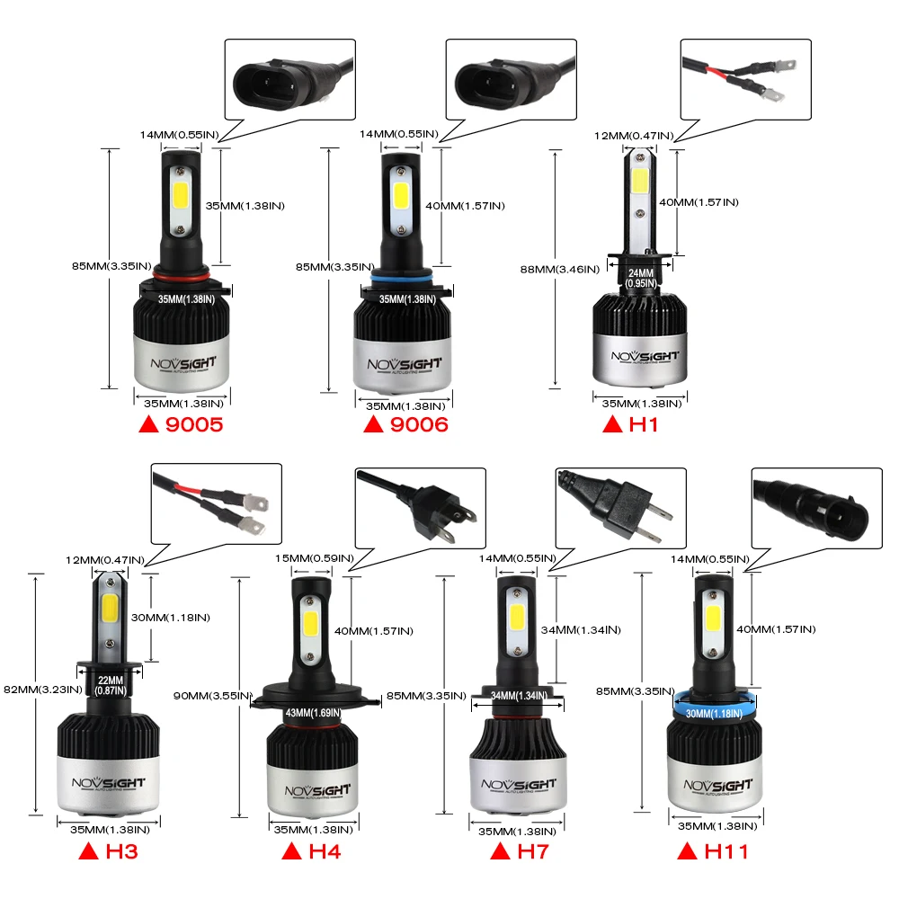 NOVSIGHT 2 шт. H1 H4 H7 H11 Автомобильные фары 72 Вт 4500LM 12 В 9005 9006 светодиодный фары 6500 К Белый светодиодный противотуманные автомобильные лампы