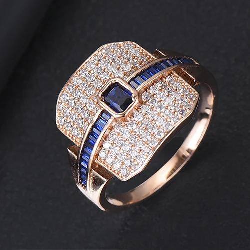 Blue Rose Gold GODKI Monaco, дизайнерские Роскошные стекируемые кольца-чокер для женщин, свадебные с кубическим цирконом, обручальное, Дубай, американское свадебное кольцо на палец - Цвет основного камня: Blue Rose Gold