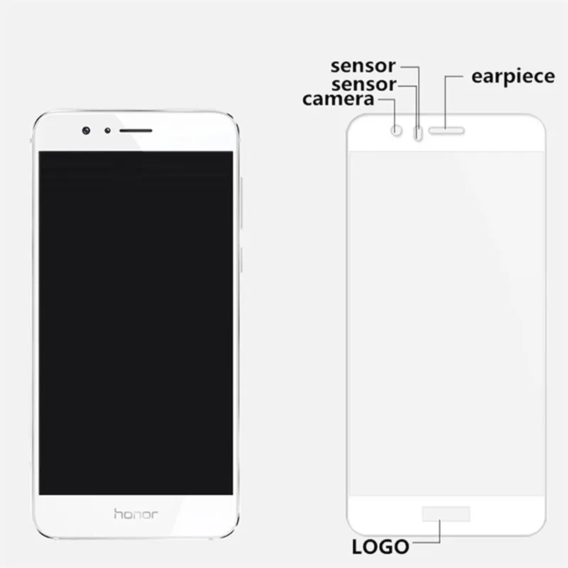 Полное покрытие, закаленное стекло для huawei Honor 8, защитный экран, золото, белый, синий, черный, 5,2 дюймов, чехлы для экрана 9H на рамке, все края