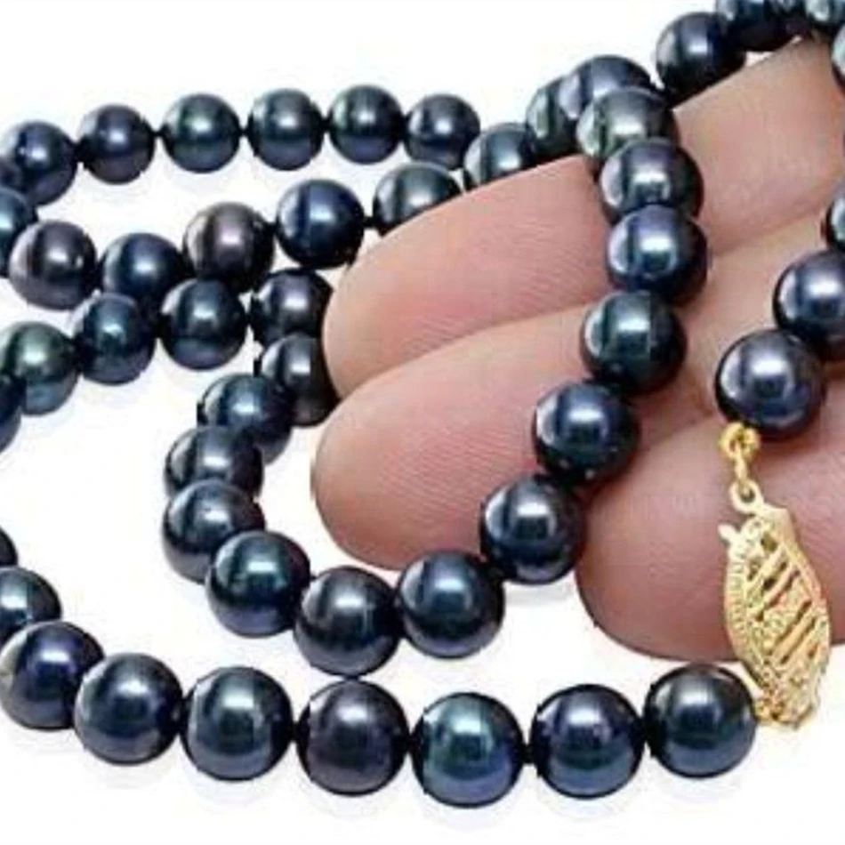 

Hot sale 7-8mm natural black freshwater cultured round beads pearl women necklace wholesale price jewelry gifts 18inch MY4534