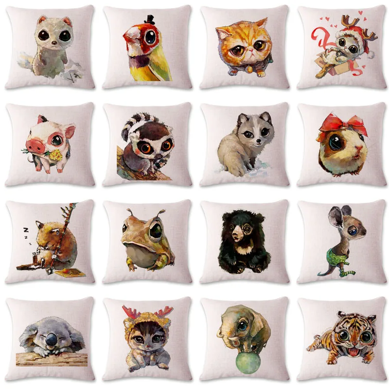 

New fashion cute cartoon animal Cotton linen printing pillow cover 12 Zodiac animal sofa cushion cover chair lumbar pillowcase