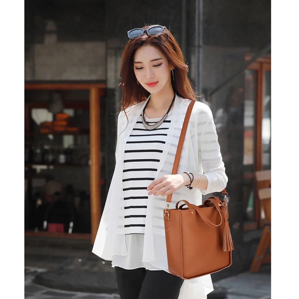 4pcs/set Women Bags Large Capacity Cosmetic Bag Set Tassel Handbag Fashion Shoulder Bag Purse Ladies Crossbody Bags