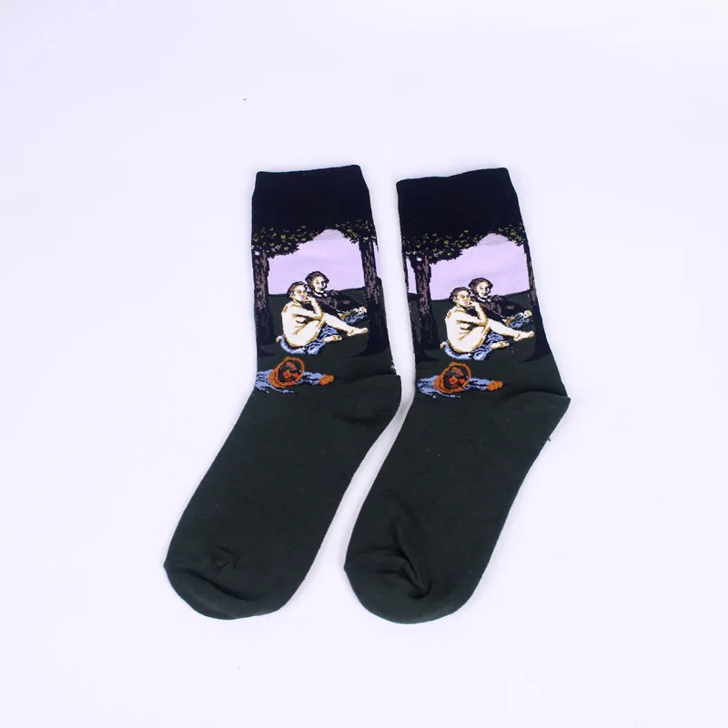 1 pairs color 15 Мужские носки, масло, забавные носки, Ван Гог, Фреска, всемирно известная живопись, серия, Мода ретро, для женщин, новые, индивидуальные, художественные носки, мужские, летние - Цвет: 1 pairs color 15
